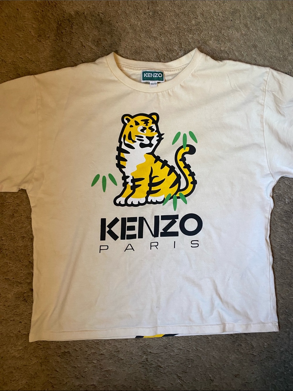 Kenzo White Tee with Yellow Tiger and Green Accents